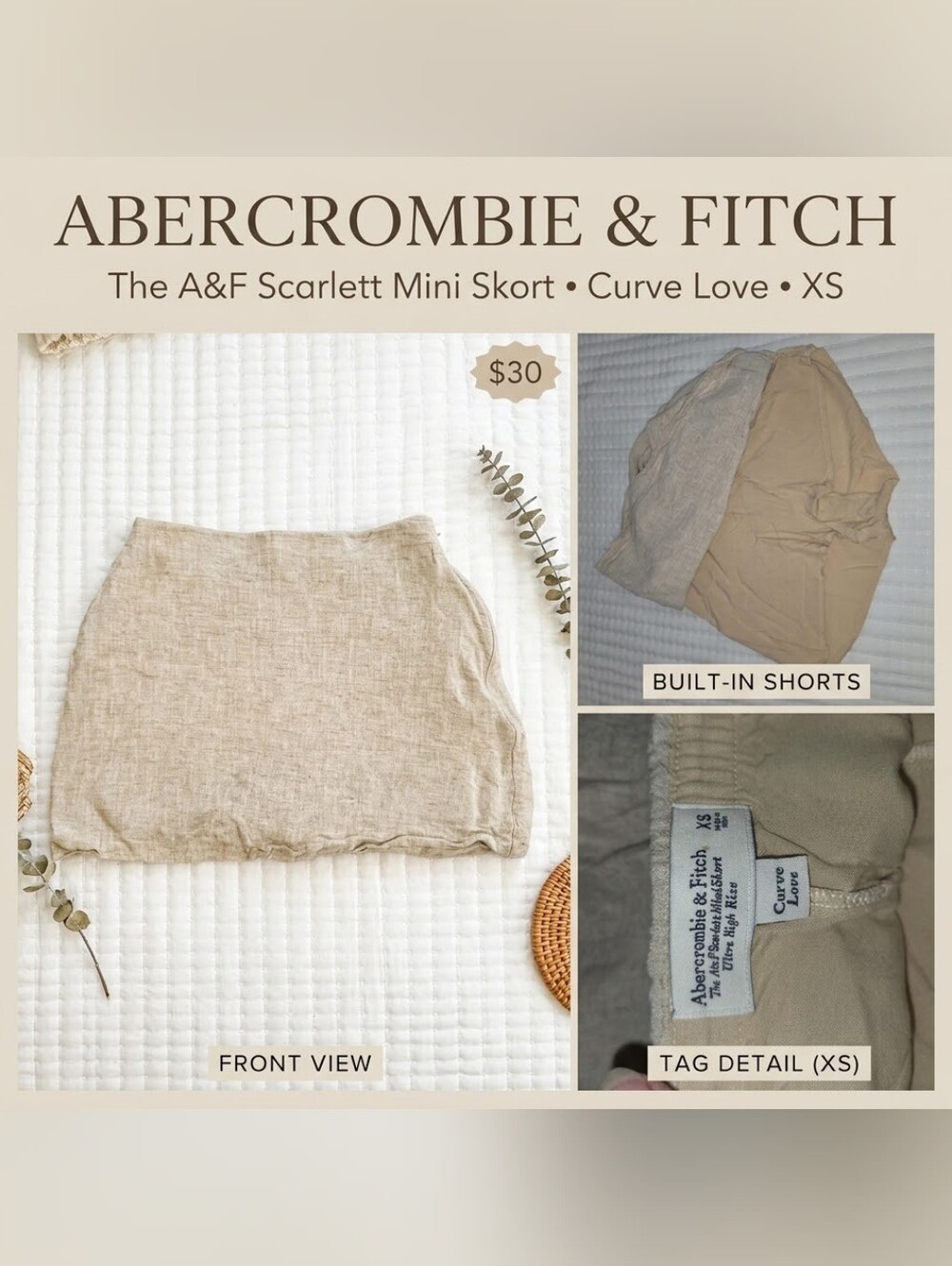 🛍️ Abercrombie & Fitch Curve Love Scarlett Ultra High Rise Mini Skort XS